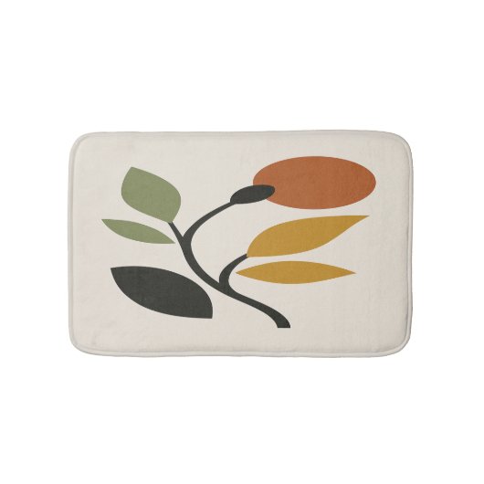 Beige, Brown and Green Botanical  バスマット (正面)