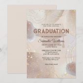 Beige Brown and Pink Gold Glitter Graduation 招待状 (正面/裏面)