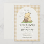Beige Brown Checked Teddy Bear Baby Shower 招待状 (正面/裏面)