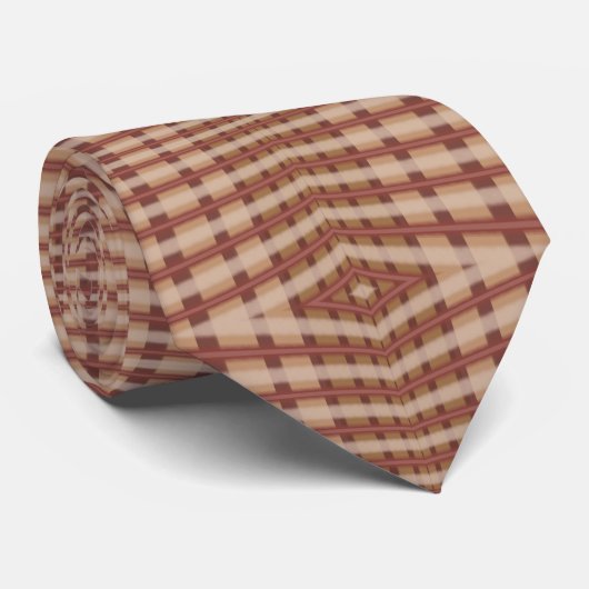 Beige Brown Crimson Plaid Crisscross Pattern ネクタイ (ロール)