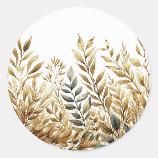 Beige Brown Foliage Leaves Watercolor Trendy  ラウンドシール (正面)