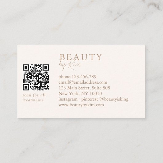 Beige & Brown Minimal Elegant Salon QR Code 名刺 (裏面)