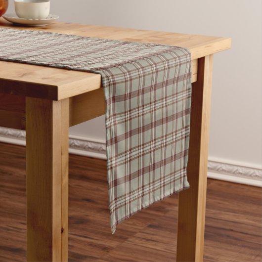 Beige Brown Plaid Classic Pattern Table Runner ショートテーブルランナー (インサイチュ)