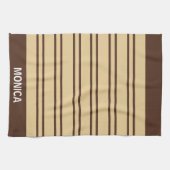  Beige &Brown Stripes Pattern monogram Name キッチンタオル (横)