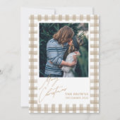 Beige Buffalo Plaid with Photo Christmas Card 招待状 (正面)