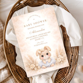 Beige Bunny Floral Baby Shower 招待状
