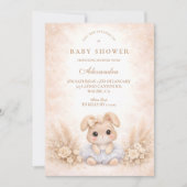 Beige Bunny Floral Baby Shower 招待状 (正面)