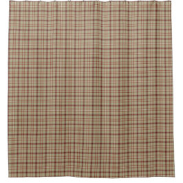 Beige Burgundy Plaid Shower Curtain シャワーカーテン