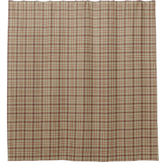 Beige Burgundy Plaid Shower Curtain シャワーカーテン