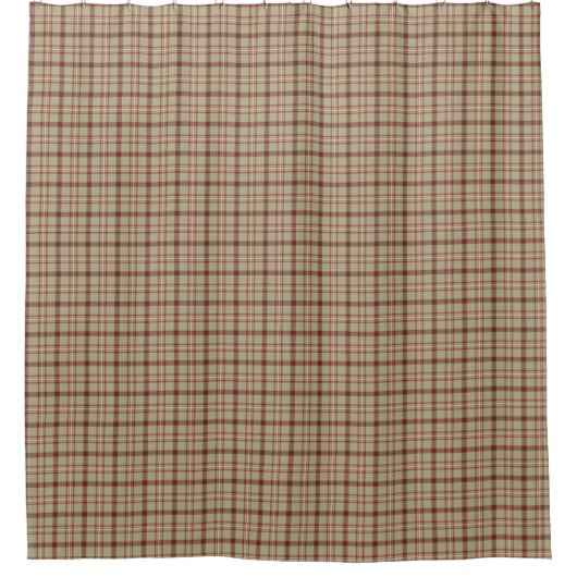 Beige Burgundy Plaid Shower Curtain シャワーカーテン (正面)