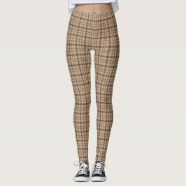 Beige Burgundy White Plaid Classic レギンス