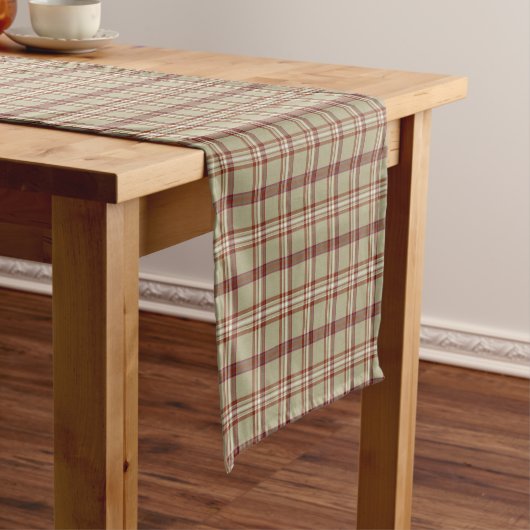 Beige Burgundy White Plaid Classic Table Runner ショートテーブルランナー (インサイチュ)