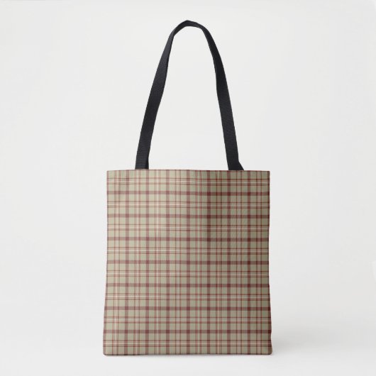 Beige Burgundy White Plaid Classic Tote Bag トートバッグ (正面)