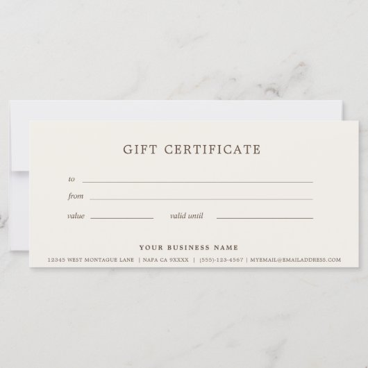Beige Business Gift Certificate Elegant Simple (裏面)