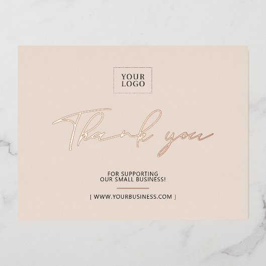 Beige Business Logo Thank you Package Insert 箔招待状ポストカード (正面)