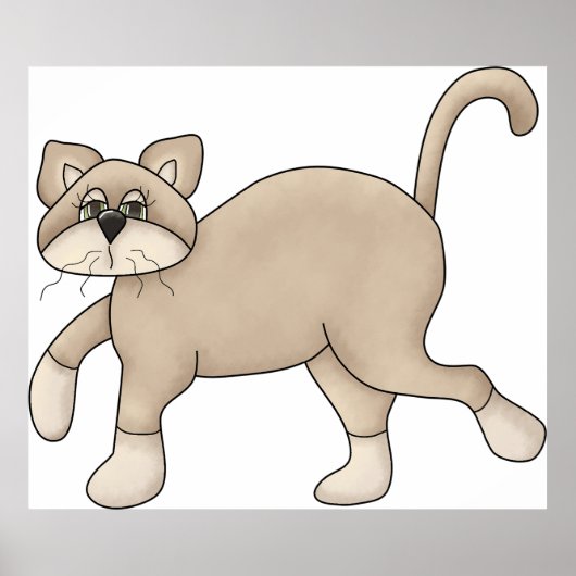 Beige Cat Drawing with Green Eyes ポスター (正面)