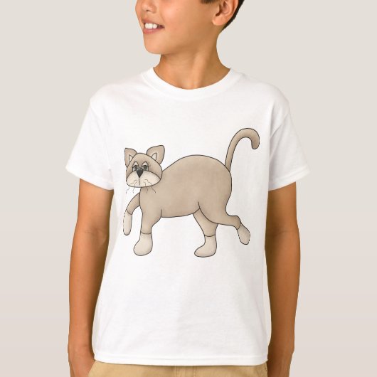 Beige Cat Drawing with Green Eyes Tシャツ (正面)