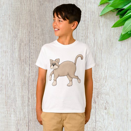 Beige Cat Drawing with Green Eyes Tシャツ