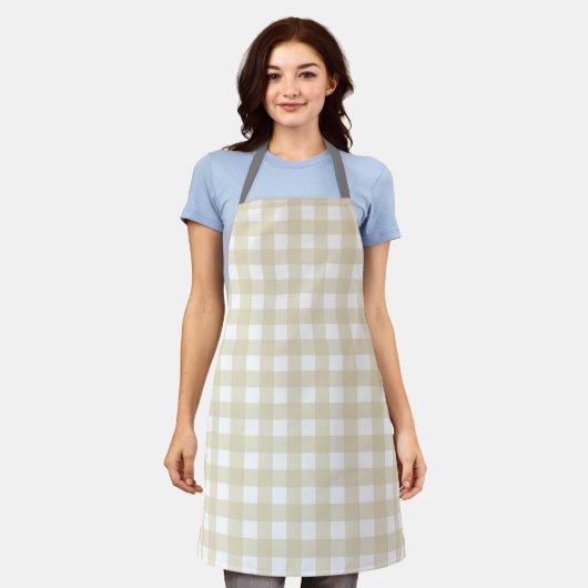 Beige Checkered Apron for Graceful Cooking エプロン (着用した状態)