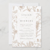 Beige Chinoiserie Wildflower Wedding Invitation 招待状 (正面)