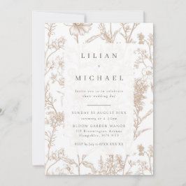 Beige Chinoiserie Wildflower Wedding Invitation 招待状