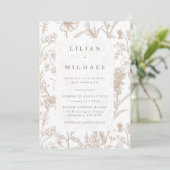 Beige Chinoiserie Wildflower Wedding Invitation 招待状 (スタンド正面)