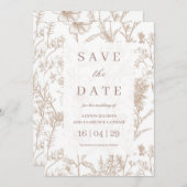 Beige Chinoiserie Wildflower Wedding Save the Date 招待状 (正面/裏面)