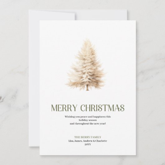 Beige Christmas Tree Soft Script Xmas Greeting  シーズンカード (正面)