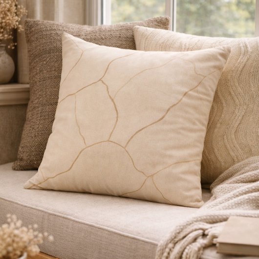 Beige Cocoa Veins Throw Pillow クッション