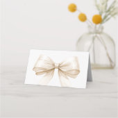 Beige cream Bow Place Cards | Elegant Folded プレイスカード (裏面)