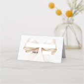 Beige cream Bow Place Cards | Elegant Folded プレイスカード (正面)