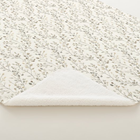 Beige Cream Gray Brown Botanical Leaves Neutral  シェルパブランケット (3/4)