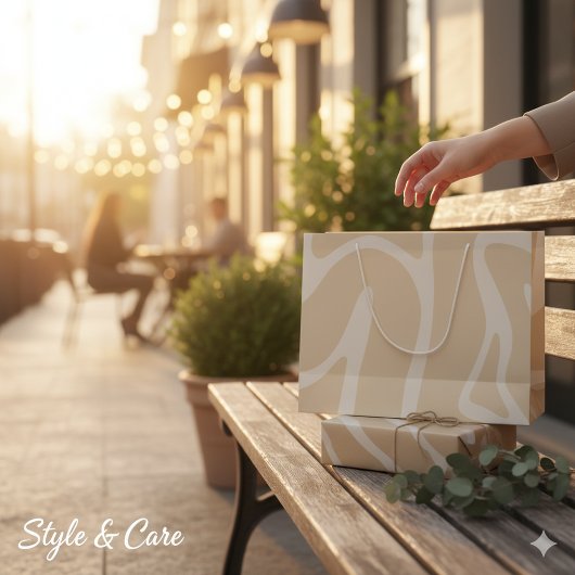 Beige Cream Simple Organic Pattern ラージペーパーバッグ