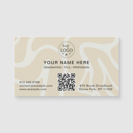Beige Cream Simple Pattern Magnetic Business Card (正面)