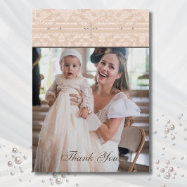 Beige Cross Christian Baptism Photo Thank You Card サンキューカード