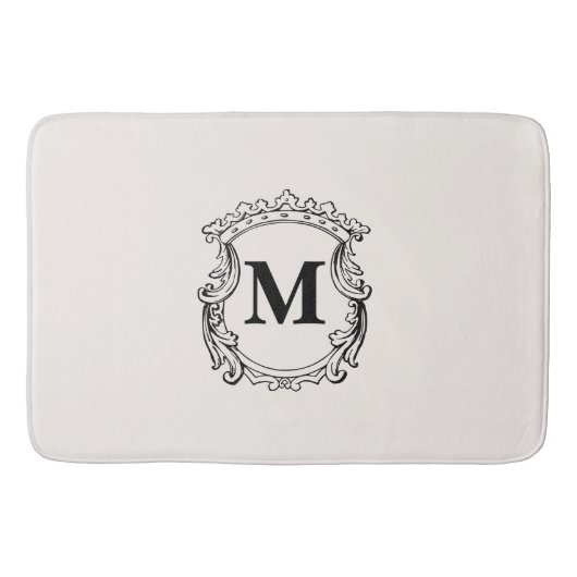 Beige Custom Monogram Crest バスマット (正面)