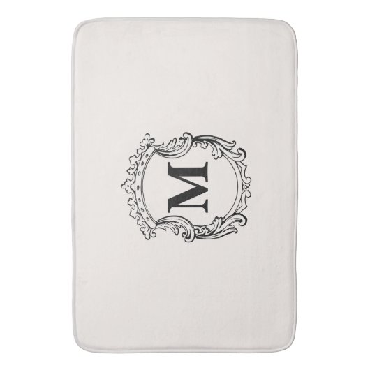 Beige Custom Monogram Crest バスマット (正面縦)