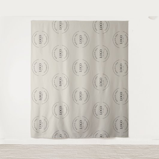 Beige Custom white Logo step and repeat backdrop タペストリー (正面)
