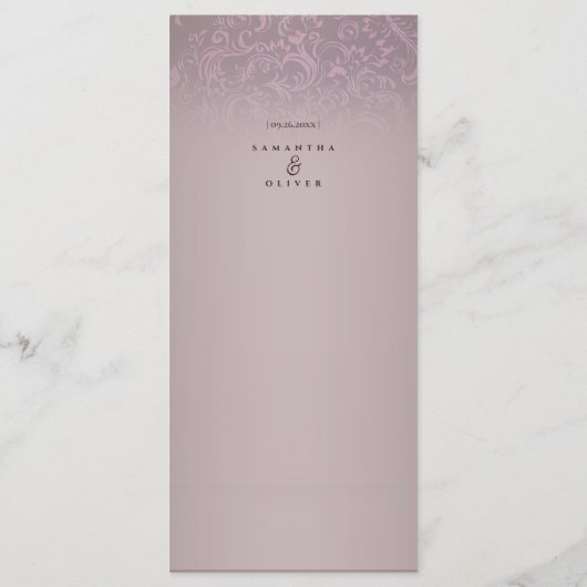 Beige Damask Ornate Wedding Menu Card メニュー (裏面)