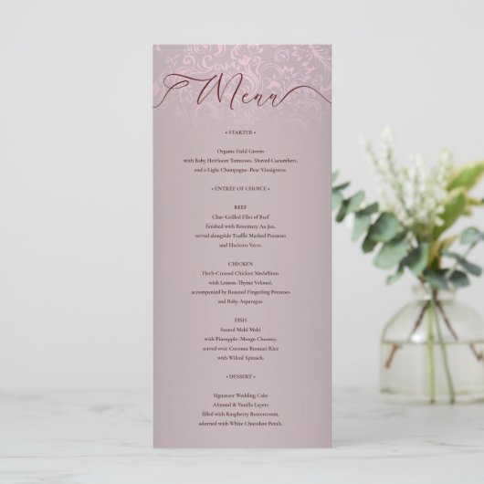 Beige Damask Ornate Wedding Menu Card メニュー (スタンド正面)