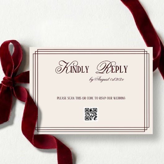 Beige Dark Red Old Money Wedding QR code 出欠カード
