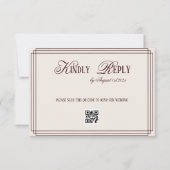 Beige Dark Red Old Money Wedding QR code 出欠カード (正面)