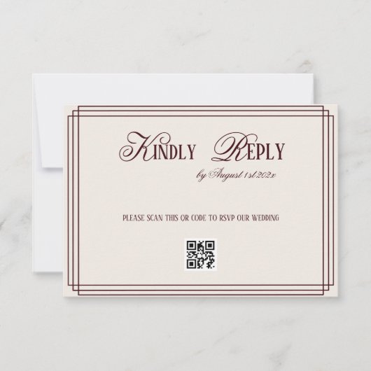 Beige Dark Red Old Money Wedding QR code 出欠カード (正面)