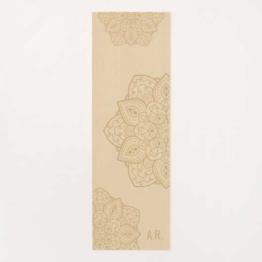 Beige Decorative Modern Mandala With Initials ヨガマット (正面)