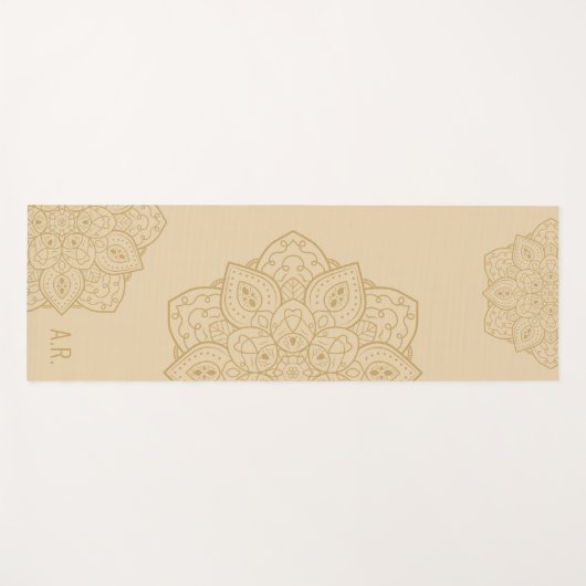Beige Decorative Modern Mandala With Initials ヨガマット (正面(横))