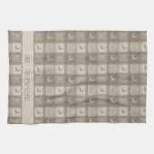 Beige Deer Plaid With Custom Family Name Christmas キッチンタオル (横)