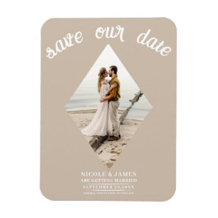 Beige Diamondミニマル Photo Wedding Save the Date マグネット