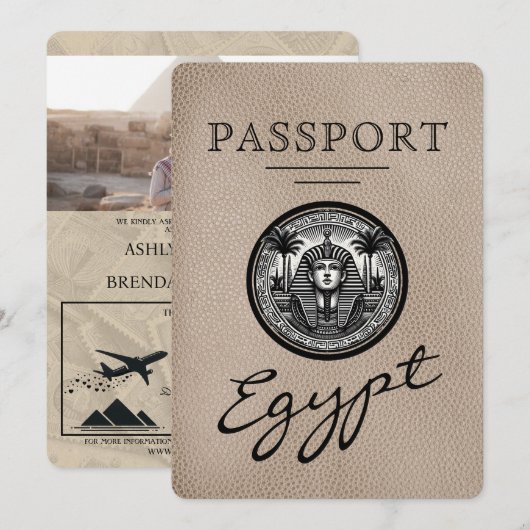 Beige Egypt Passport Wedding Invitation 招待状 (正面/裏面)