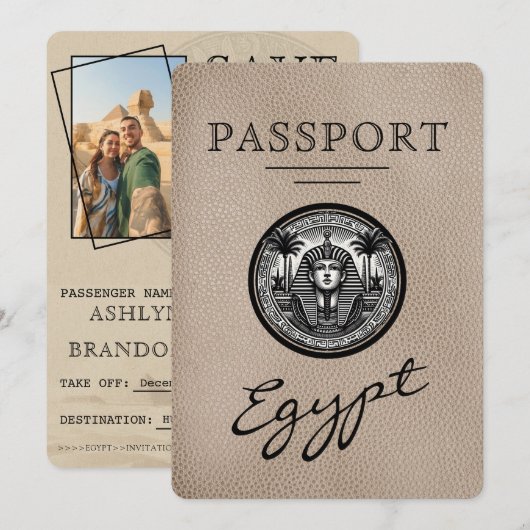 Beige Egypt Passport Wedding Save the Date セーブザデート (正面/裏面)