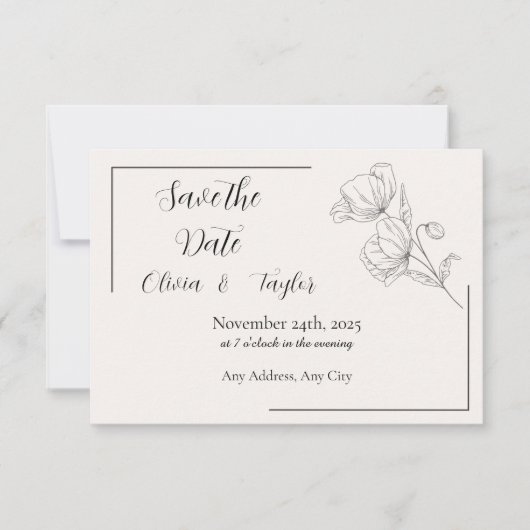 Beige Elegance Save the Date 出欠カード (正面)